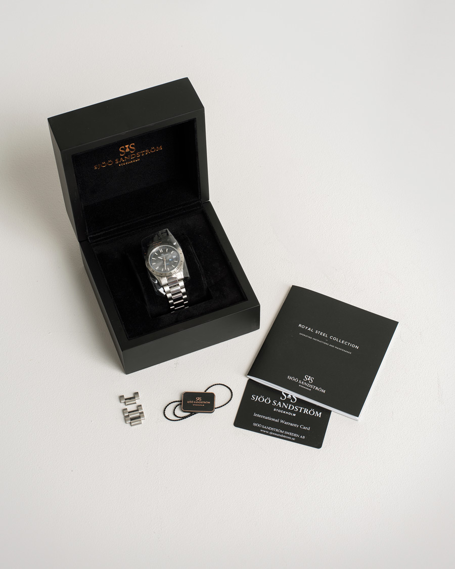 Uomini | Sjöö Sandström Pre-Owned Royal Steel Worldtimer 36mm SS-1836-WT Steel/Grey | Sjöö Sandström Pre-Owned | Royal Steel Worldtimer 36mm SS-1836-WT Steel/Grey