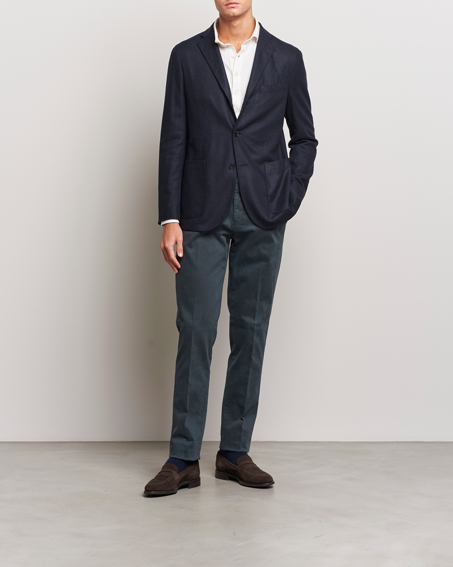 Uomini | Blazers | Boglioli | K Jacket Dyed Flannel Check Blazer Navy