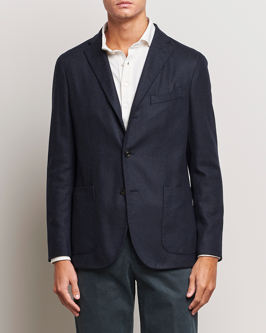 Uomini | Blazers | Boglioli | K Jacket Dyed Flannel Check Blazer Navy