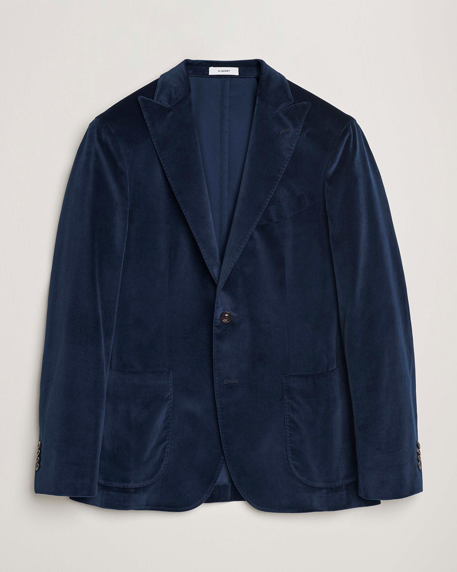 Uomini | Blazers | Boglioli | K Jacket Peak Lapel Velvet Blazer Navy