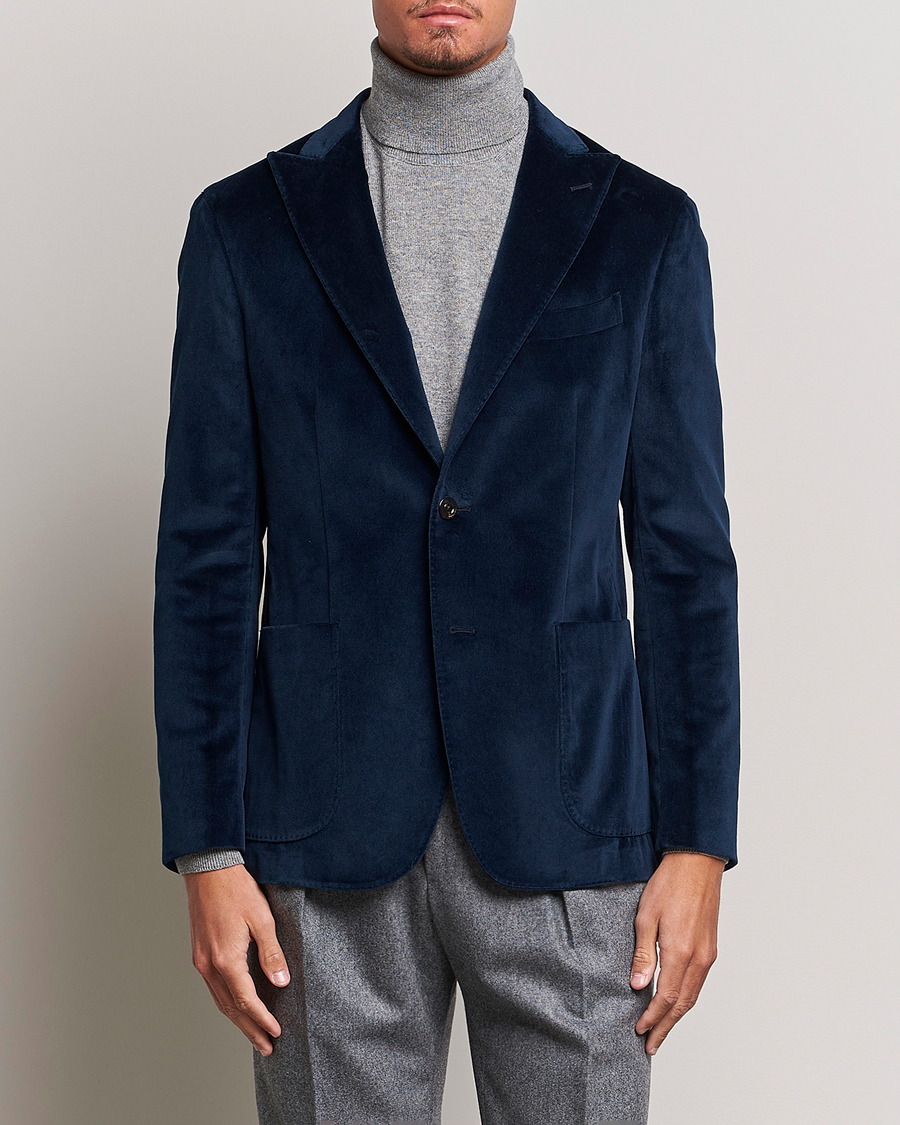 Uomini | Blazers | Boglioli | K Jacket Peak Lapel Velvet Blazer Navy