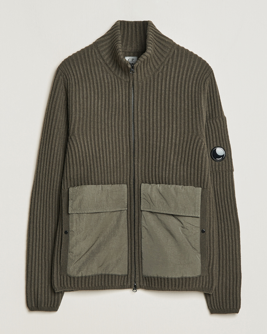 Uomini | Maglieria | C.P. Company | Heavy Knitted Lambswool Full Zip Olive