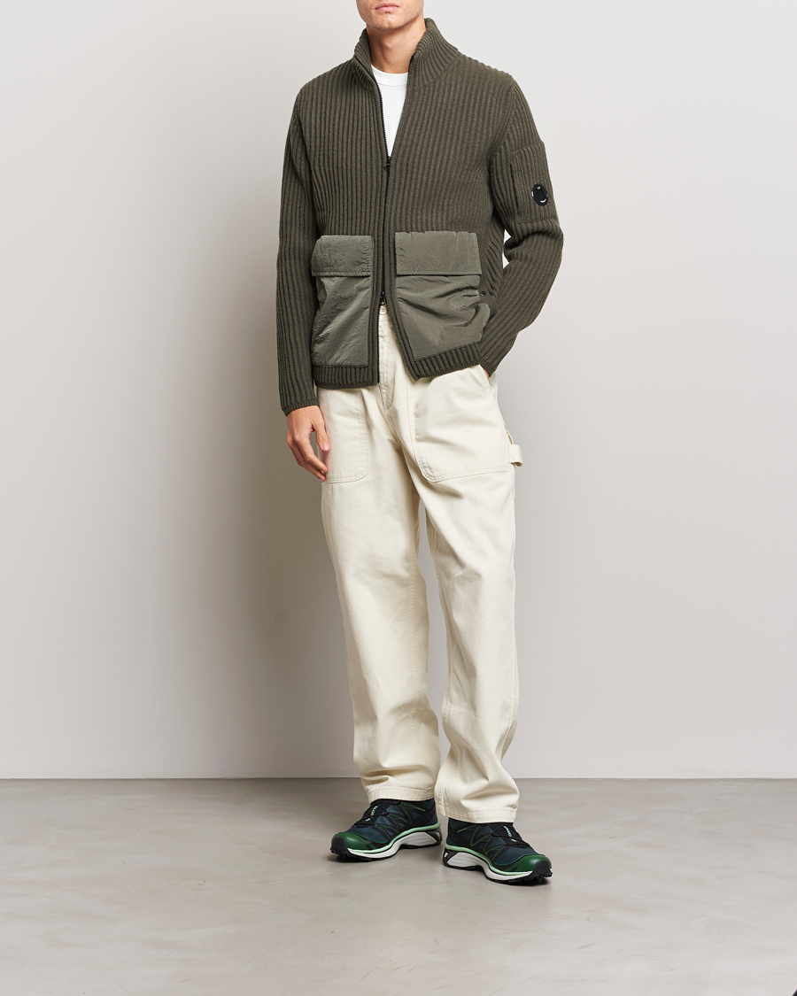 Uomini | Maglieria | C.P. Company | Heavy Knitted Lambswool Full Zip Olive
