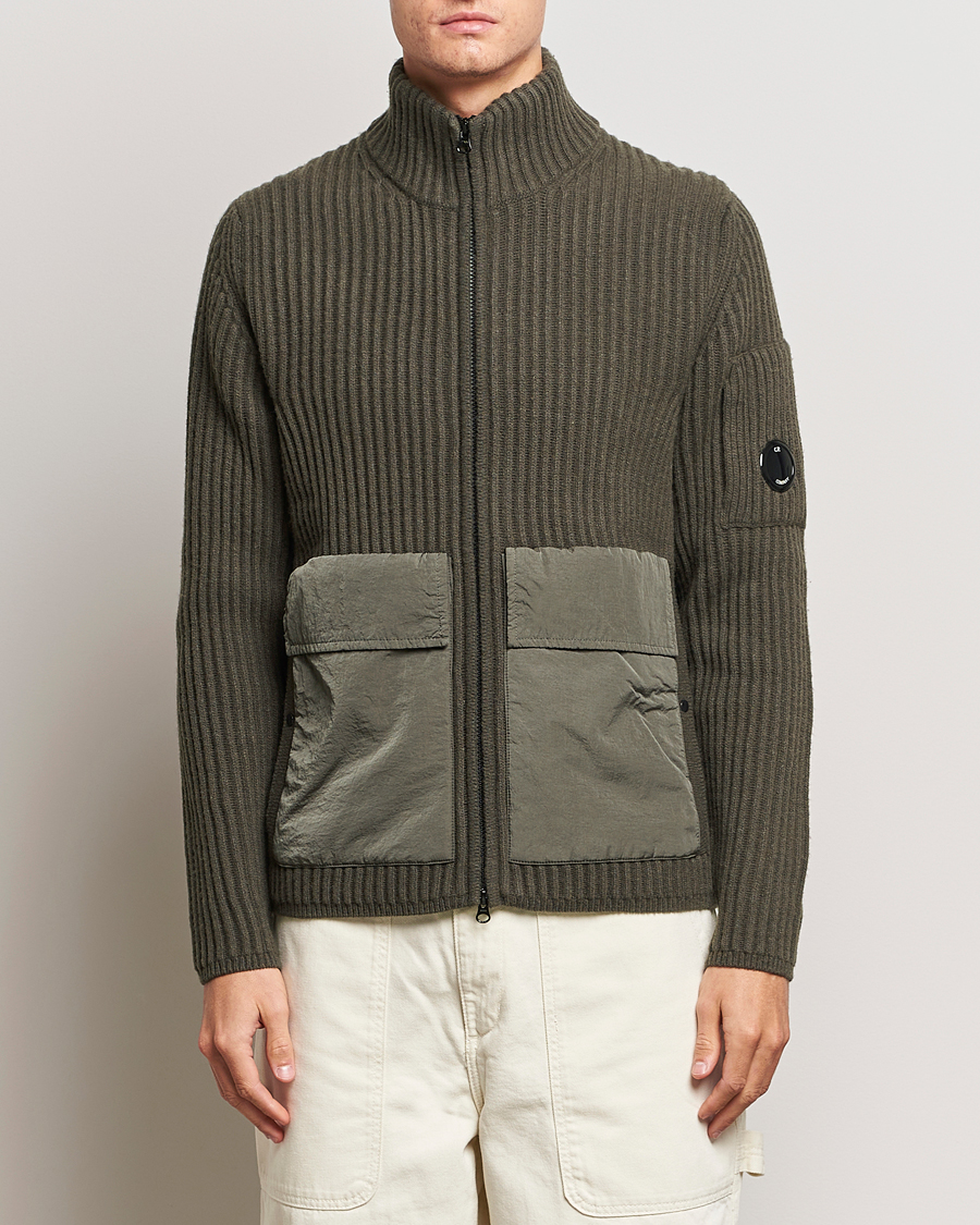Uomini | Maglieria | C.P. Company | Heavy Knitted Lambswool Full Zip Olive