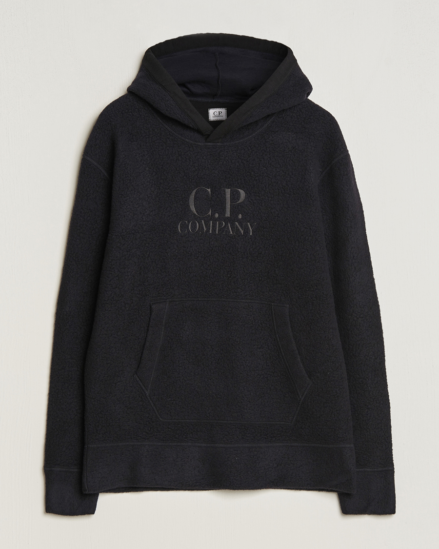 Uomini | Maglieria | C.P. Company | Wool Polar Fleece Logo Hood Black