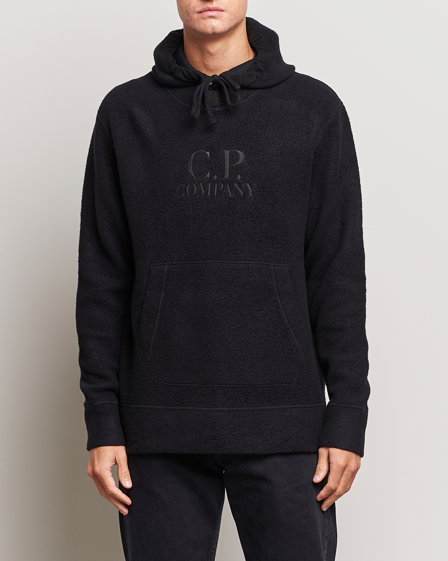 Uomini | Maglieria | C.P. Company | Wool Polar Fleece Logo Hood Black