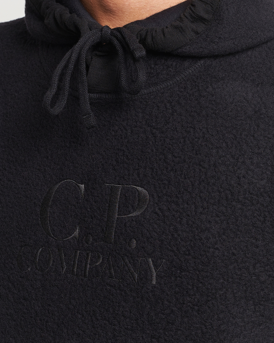 Uomini | Maglieria | C.P. Company | Wool Polar Fleece Logo Hood Black