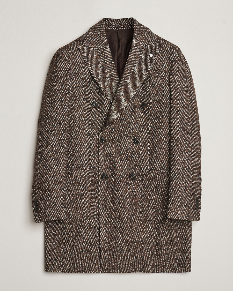 Uomini | Giacche | L.B.M. 1911 | Double Breasted Herringbone Wool Coat Brown