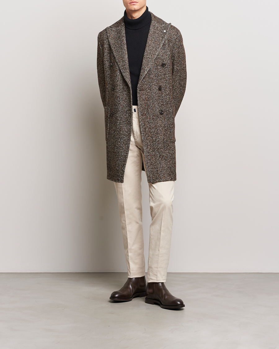 Uomini | Giacche | L.B.M. 1911 | Double Breasted Herringbone Wool Coat Brown