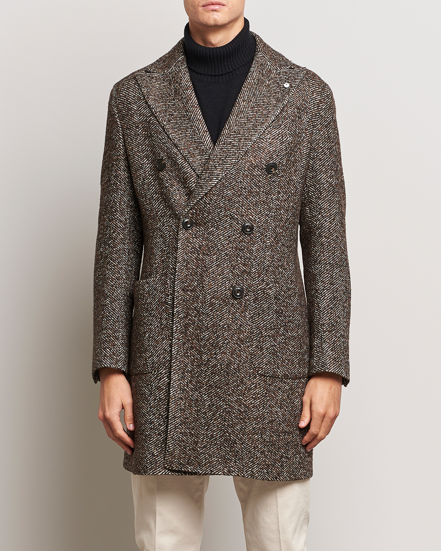 Uomini | Giacche | L.B.M. 1911 | Double Breasted Herringbone Wool Coat Brown