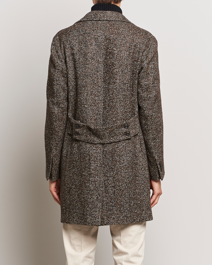 Uomini | Giacche | L.B.M. 1911 | Double Breasted Herringbone Wool Coat Brown