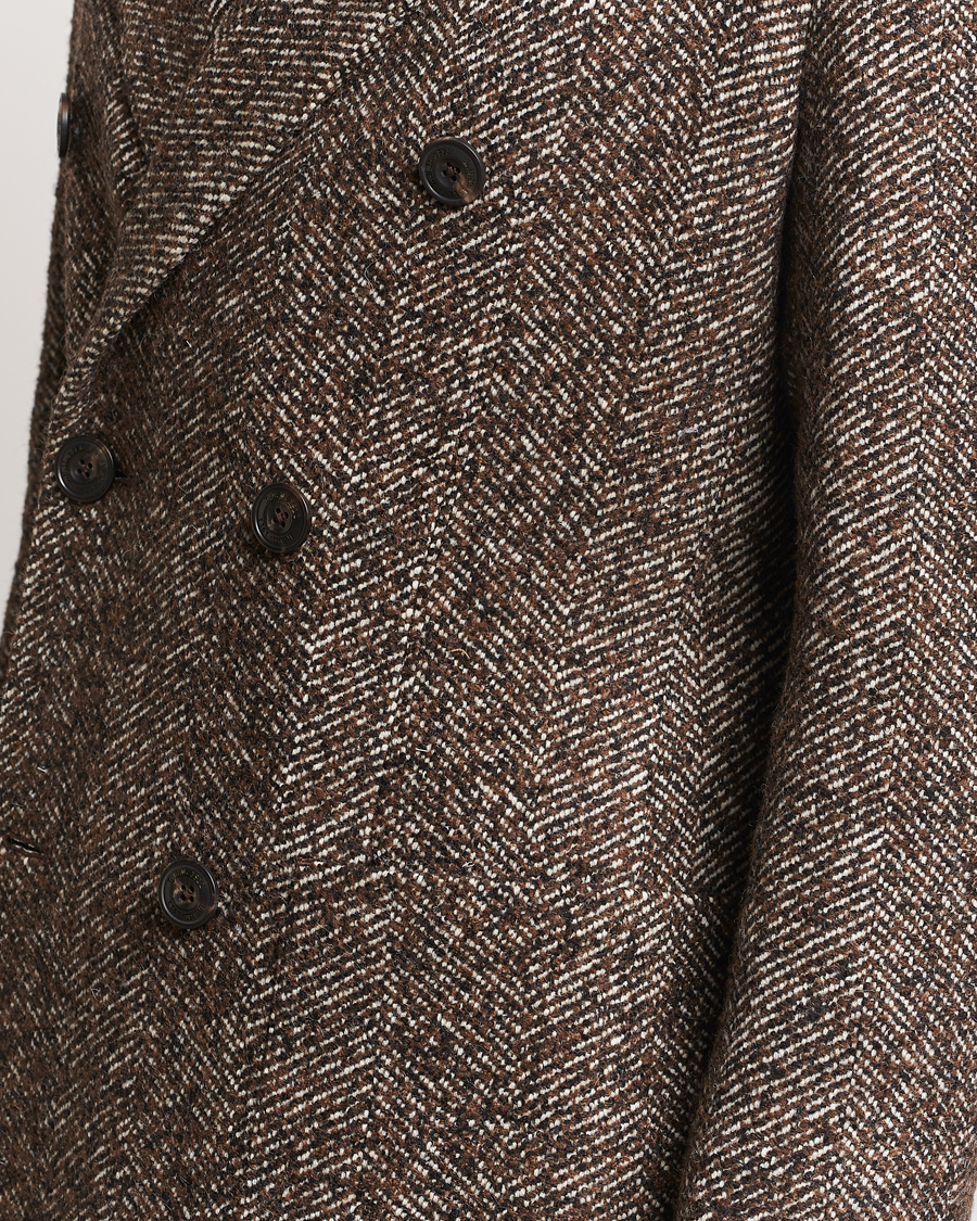 Uomini | Giacche | L.B.M. 1911 | Double Breasted Herringbone Wool Coat Brown