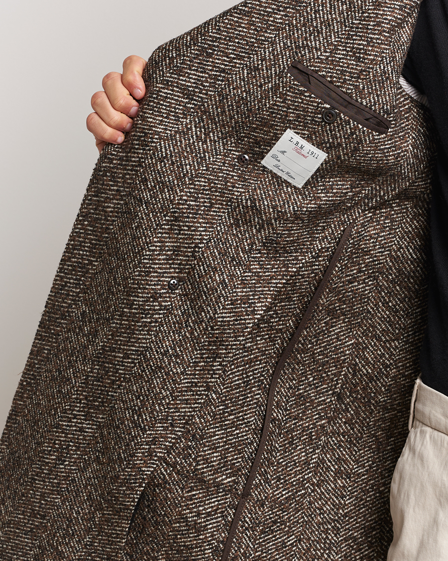 Uomini | Giacche | L.B.M. 1911 | Double Breasted Herringbone Wool Coat Brown