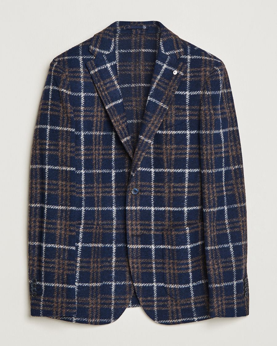 Uomini | Blazers | L.B.M. 1911 | Jack Checked Wool Jersey Blazer Navy