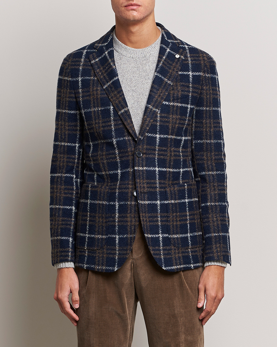 Uomini | Blazers | L.B.M. 1911 | Jack Checked Wool Jersey Blazer Navy