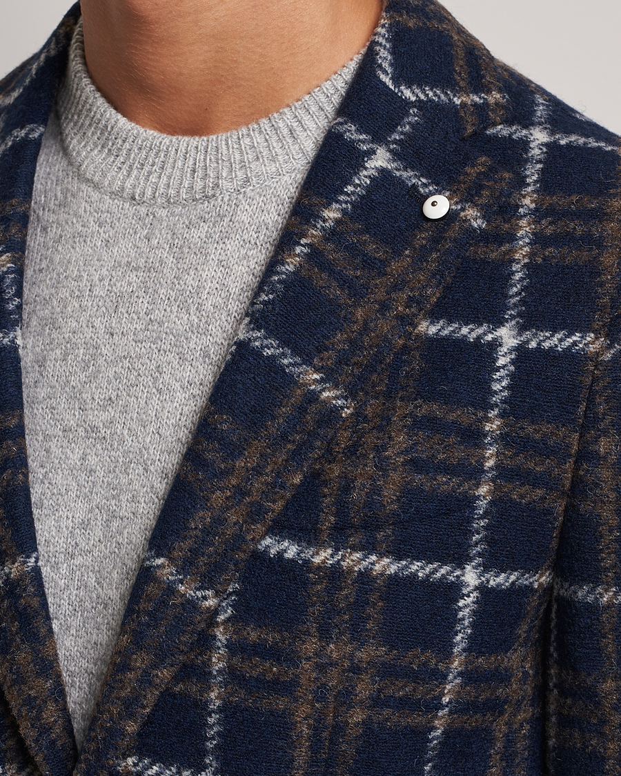Uomini | Blazers | L.B.M. 1911 | Jack Checked Wool Jersey Blazer Navy