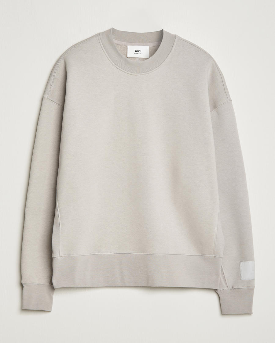 Uomini | Maglieria | AMI | Brushed Cotton Crew Neck Sweatshirt Pearl Grey