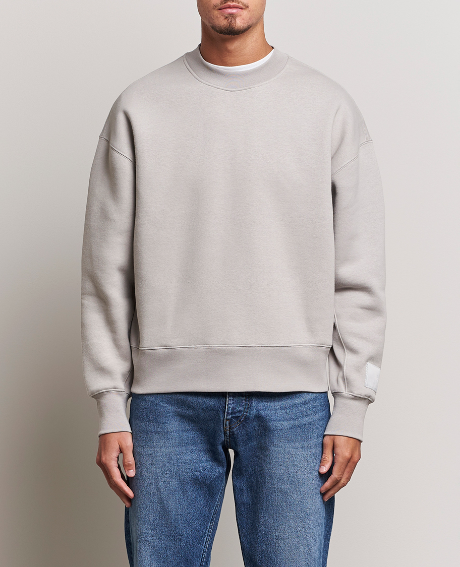 Uomini | Maglieria | AMI | Brushed Cotton Crew Neck Sweatshirt Pearl Grey