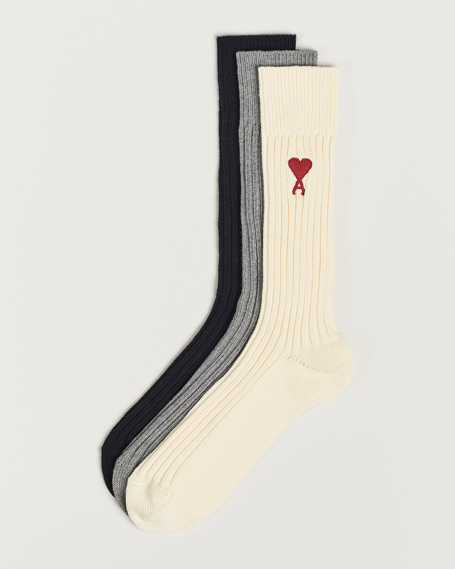 Uomini | Biancheria intima | AMI | 3-Pack Heart Logo Socks White/Grey/Black