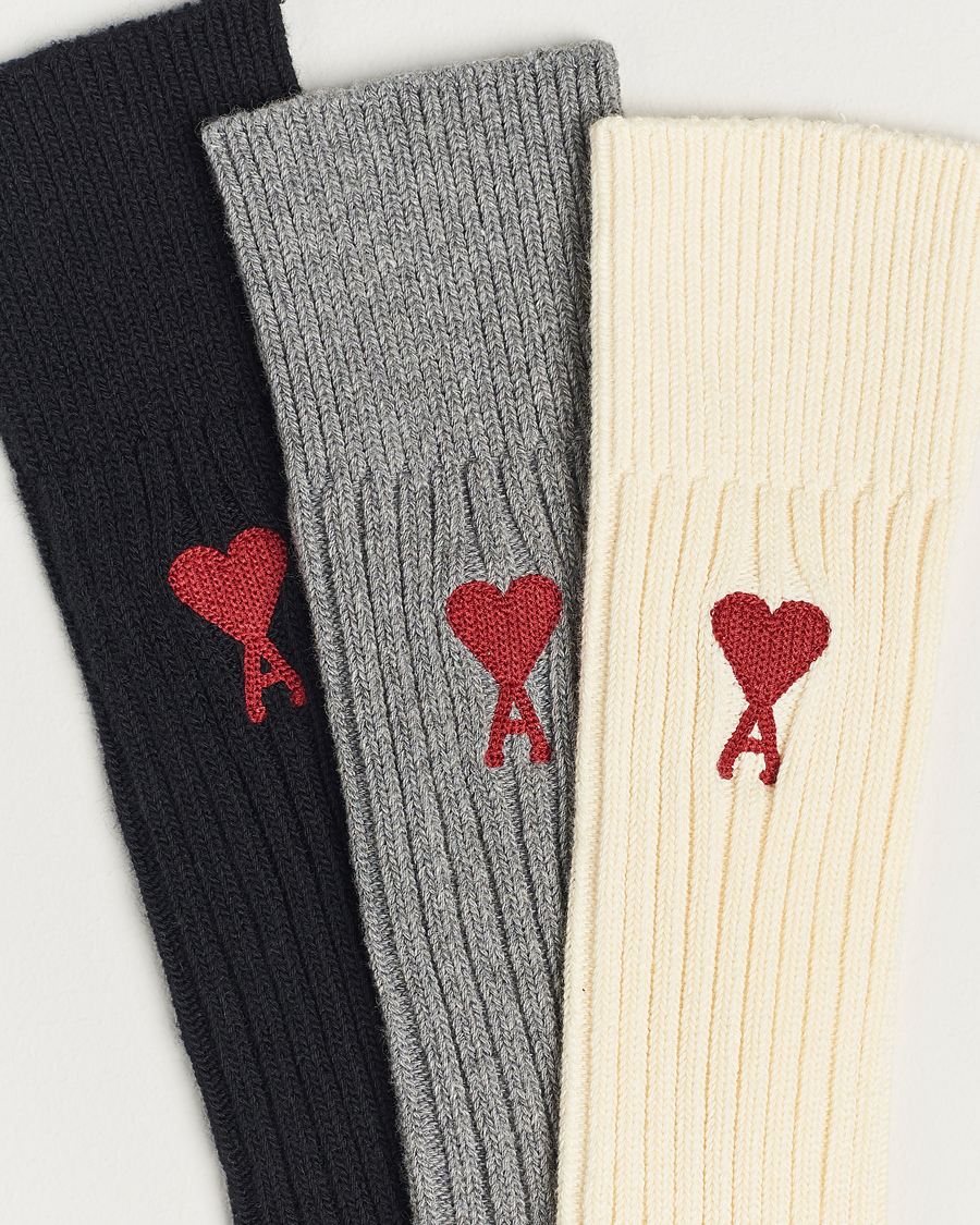 Uomini | Biancheria intima | AMI | 3-Pack Heart Logo Socks White/Grey/Black