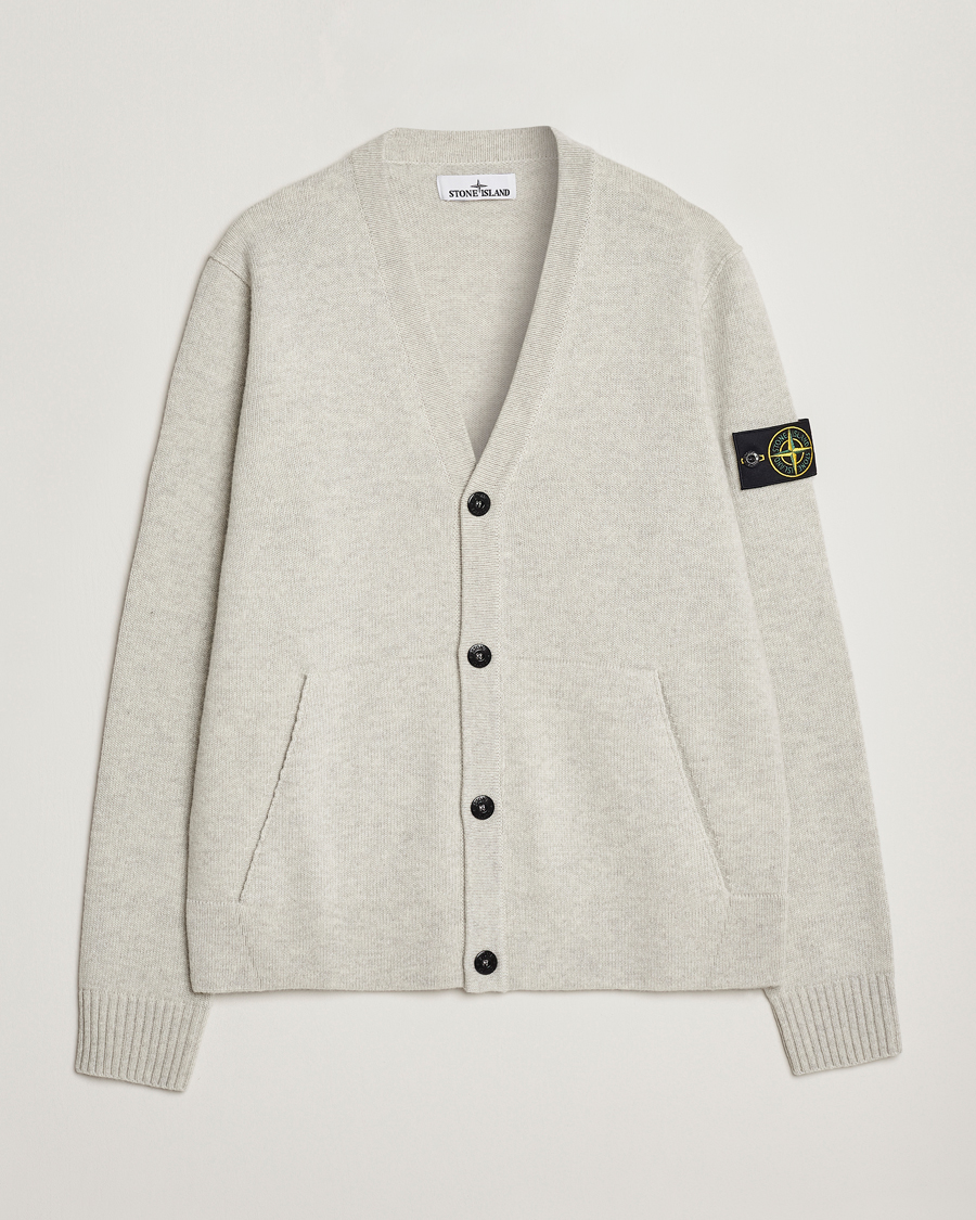 Uomini | Maglieria | Stone Island | Knitted Geelong Wool Cardigan Pearl Grey