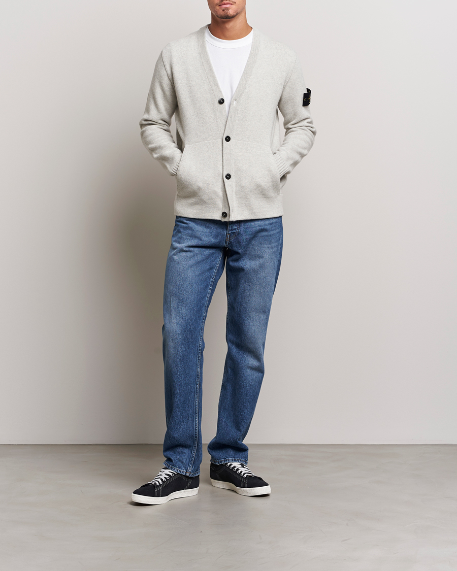 Uomini | Maglieria | Stone Island | Knitted Geelong Wool Cardigan Pearl Grey