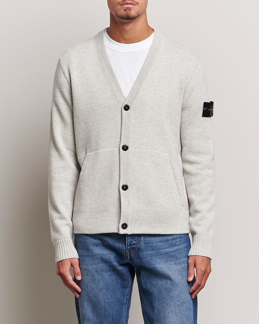 Uomini | Maglieria | Stone Island | Knitted Geelong Wool Cardigan Pearl Grey