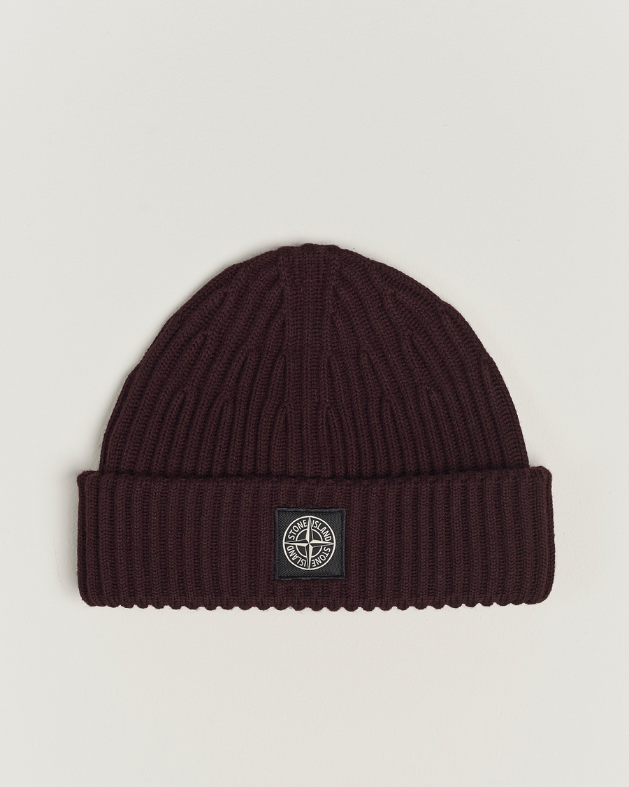 Uomini | Stone Island Full Rib Wool Beanie Dark Burgundy | Stone Island | Full Rib Wool Beanie Dark Burgundy