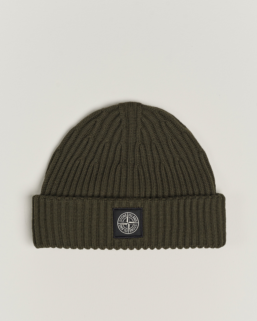Uomini | Stone Island Full Rib Wool Beanie Olive | Stone Island | Full Rib Wool Beanie Olive