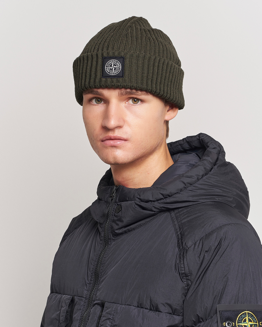 Uomini | Stone Island Full Rib Wool Beanie Olive | Stone Island | Full Rib Wool Beanie Olive