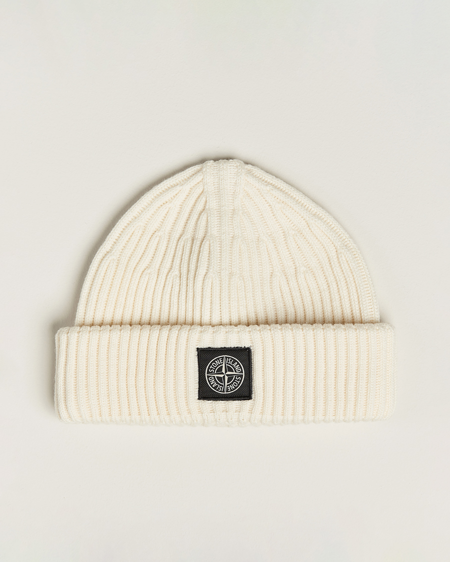 Uomini | Stone Island Full Rib Wool Beanie Natural | Stone Island | Full Rib Wool Beanie Natural