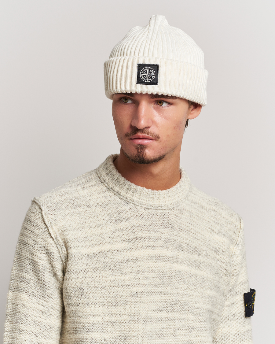Uomini | Stone Island Full Rib Wool Beanie Natural | Stone Island | Full Rib Wool Beanie Natural