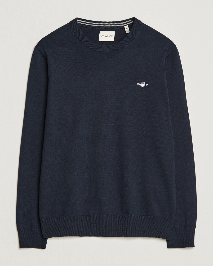 Uomini | Maglieria | Gant | Classic Cotton Crew Neck Evening Blue