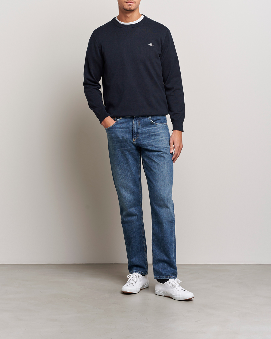 Uomini | Maglieria | Gant | Classic Cotton Crew Neck Evening Blue