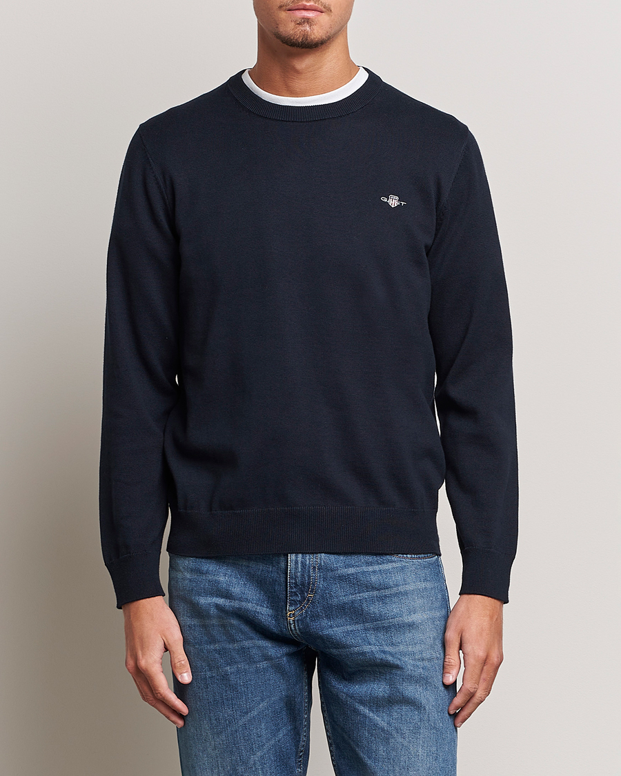 Uomini | Maglieria | Gant | Classic Cotton Crew Neck Evening Blue