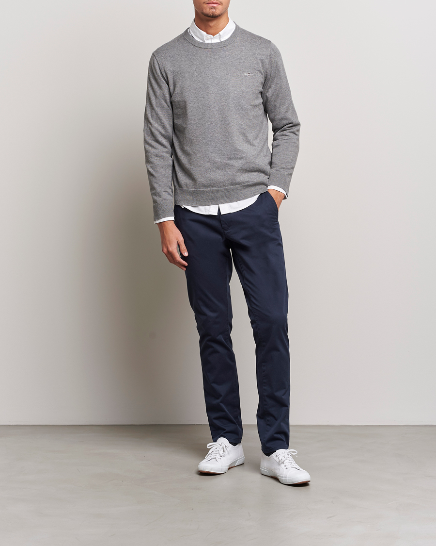 Uomini | Maglieria | Gant | Classic Cotton Crew Neck Dark Grey Melange