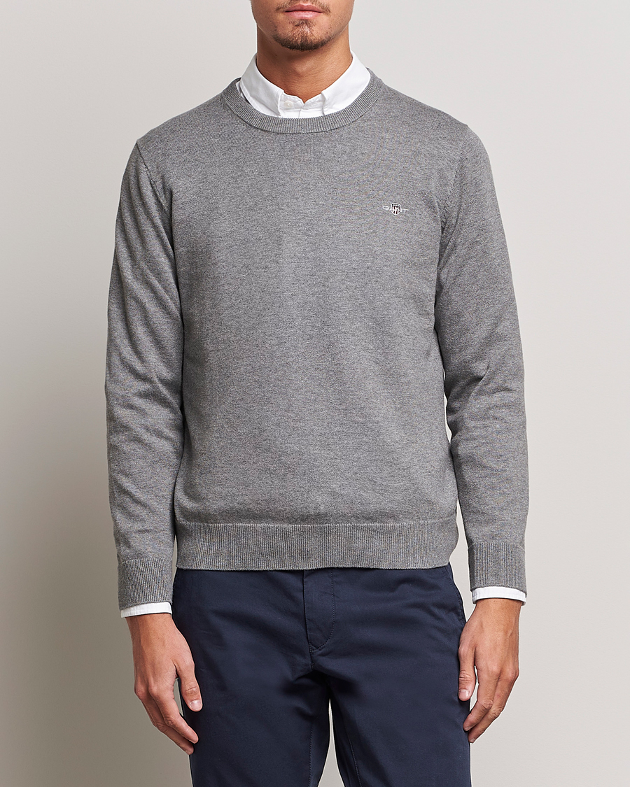 Uomini | Maglieria | Gant | Classic Cotton Crew Neck Dark Grey Melange