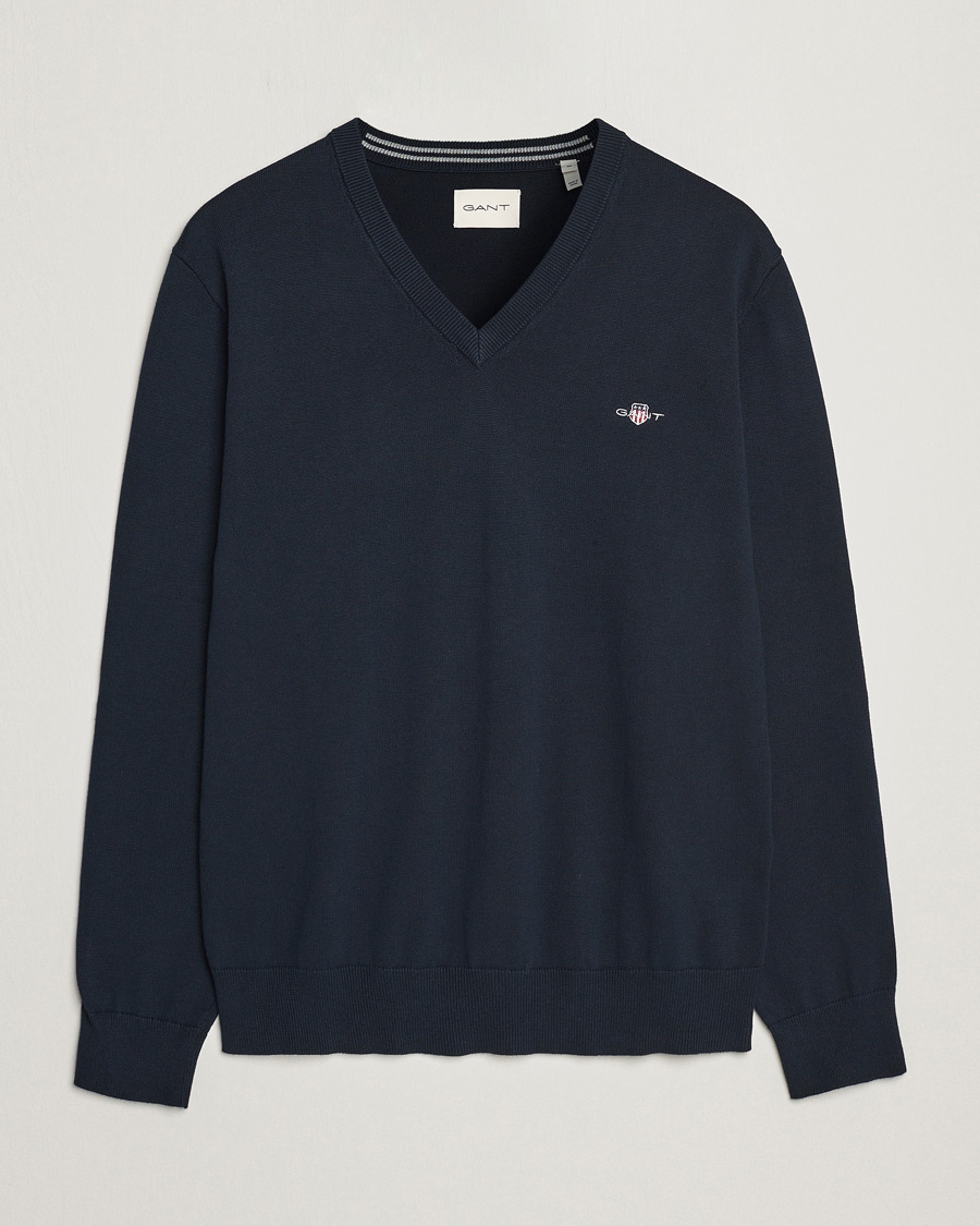 Uomini | Maglieria | Gant | Classic Cotton V-Neck Evening Blue