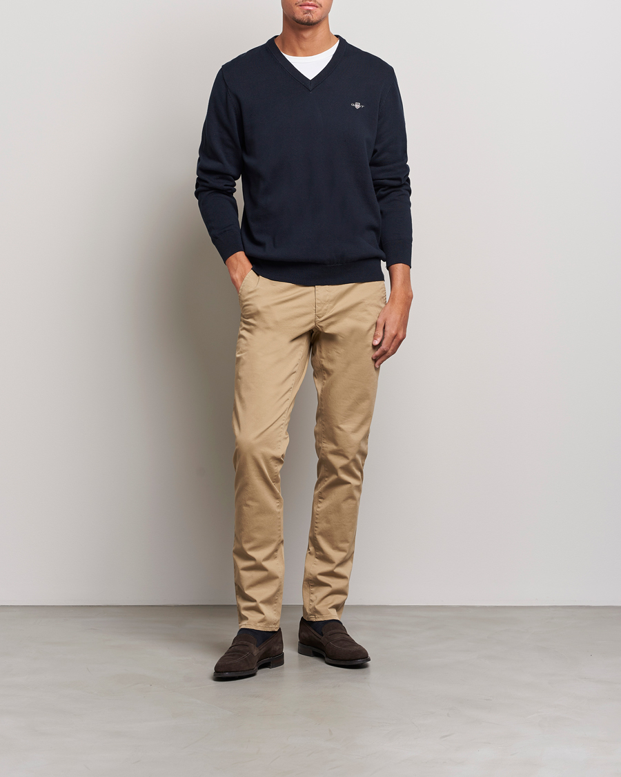 Uomini | Maglieria | Gant | Classic Cotton V-Neck Evening Blue