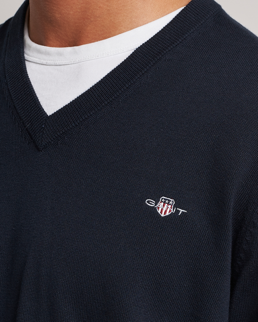 Uomini | Maglieria | Gant | Classic Cotton V-Neck Evening Blue