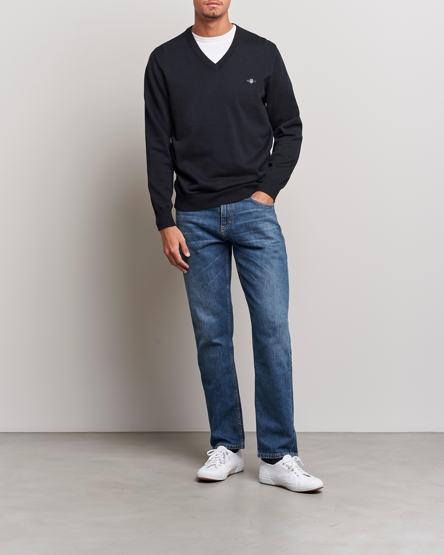 Uomini | Maglieria | Gant | Classic Cotton V-Neck Black