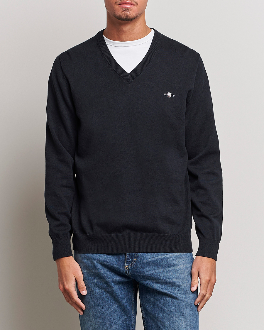Uomini | Maglieria | Gant | Classic Cotton V-Neck Black