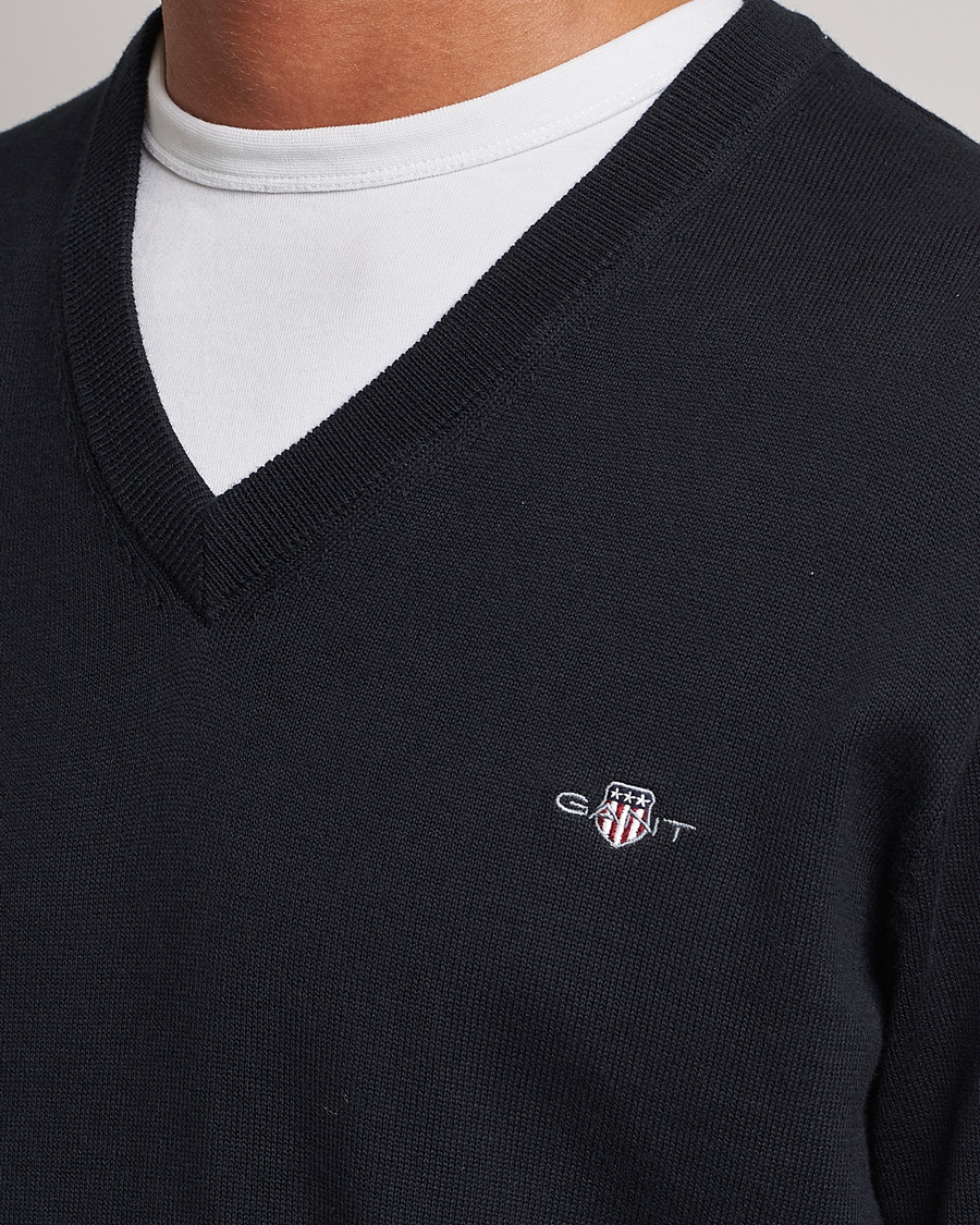 Uomini | Maglieria | Gant | Classic Cotton V-Neck Black