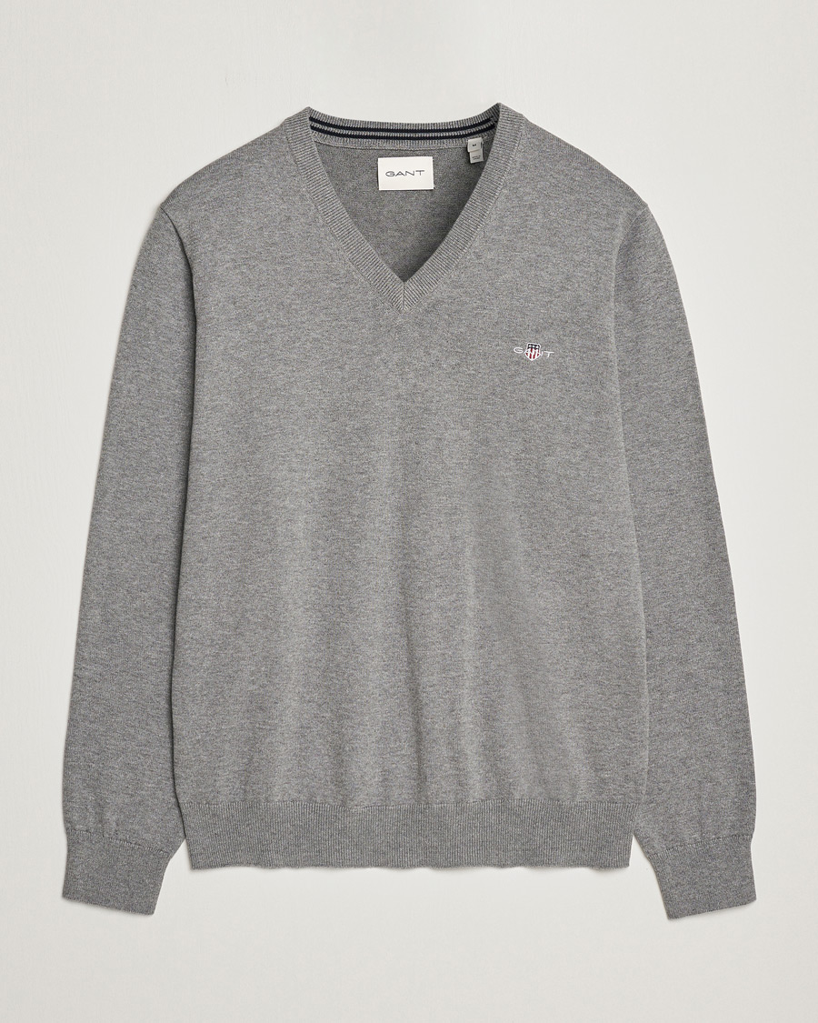 Uomini | Maglieria | Gant | Classic Cotton V-Neck Dark Grey Melange