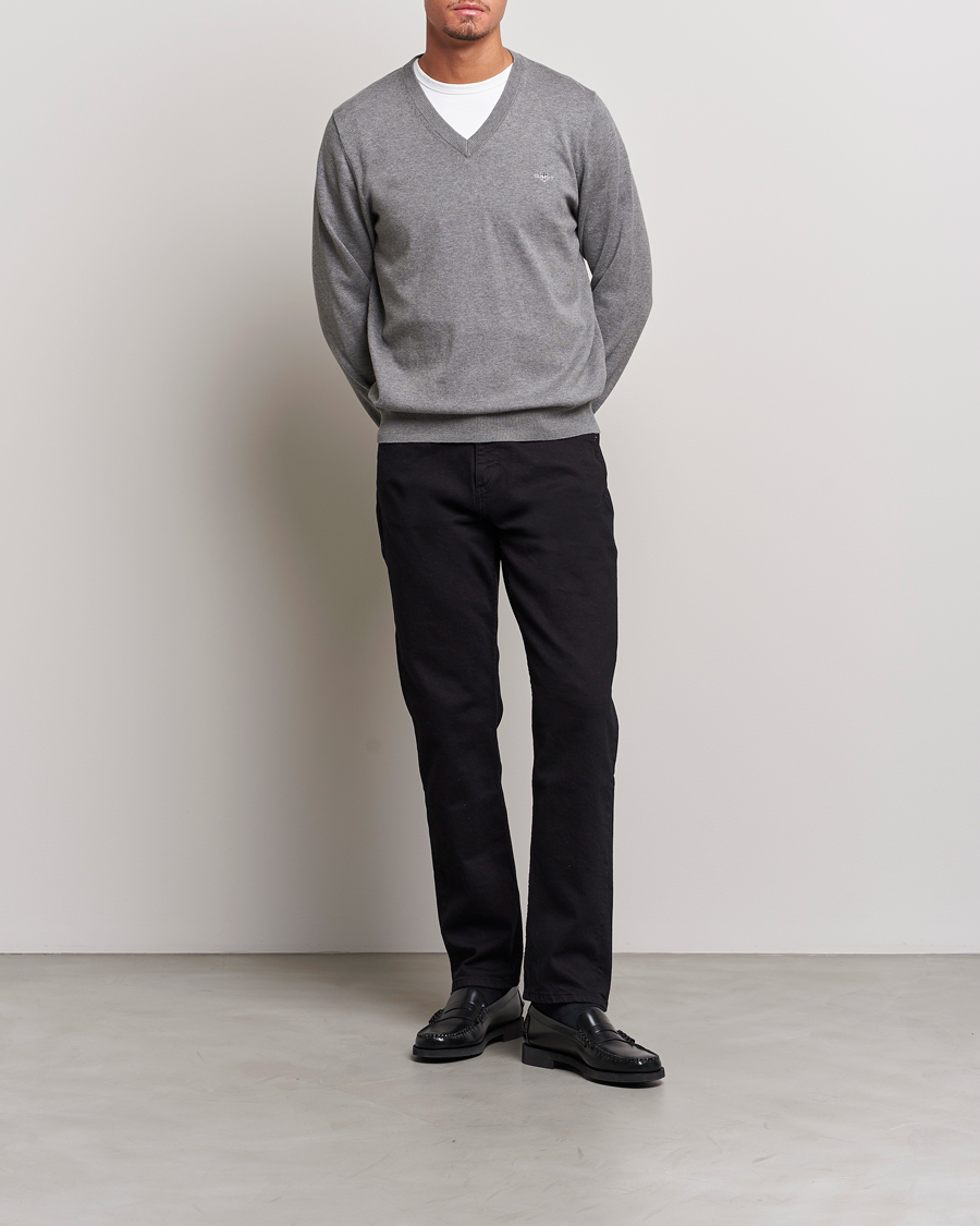 Uomini | Maglieria | Gant | Classic Cotton V-Neck Dark Grey Melange