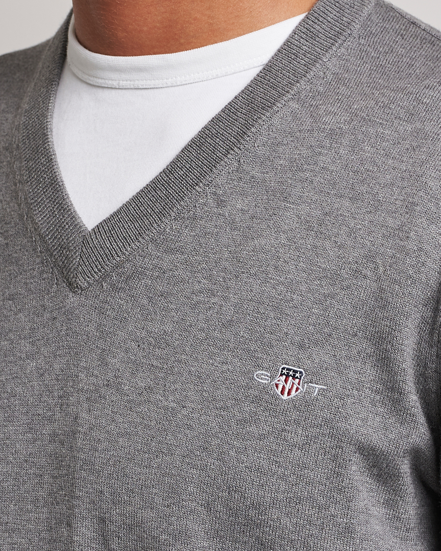 Uomini | Maglieria | Gant | Classic Cotton V-Neck Dark Grey Melange