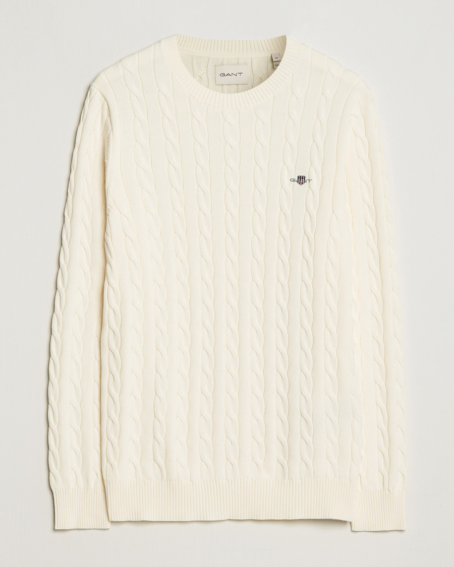 Uomini | Maglieria | Gant | Cotton Cable Crew Neck Cream