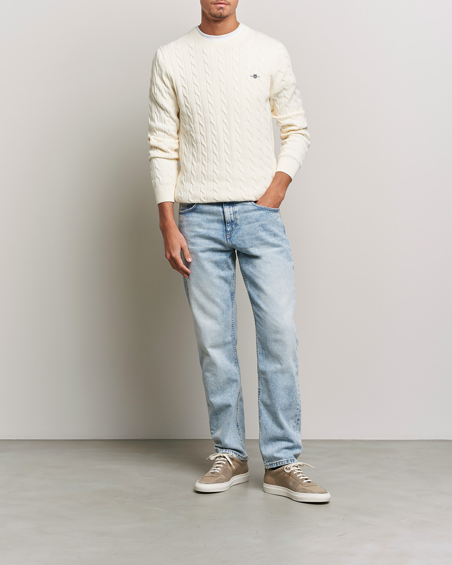 Uomini | Maglieria | Gant | Cotton Cable Crew Neck Cream