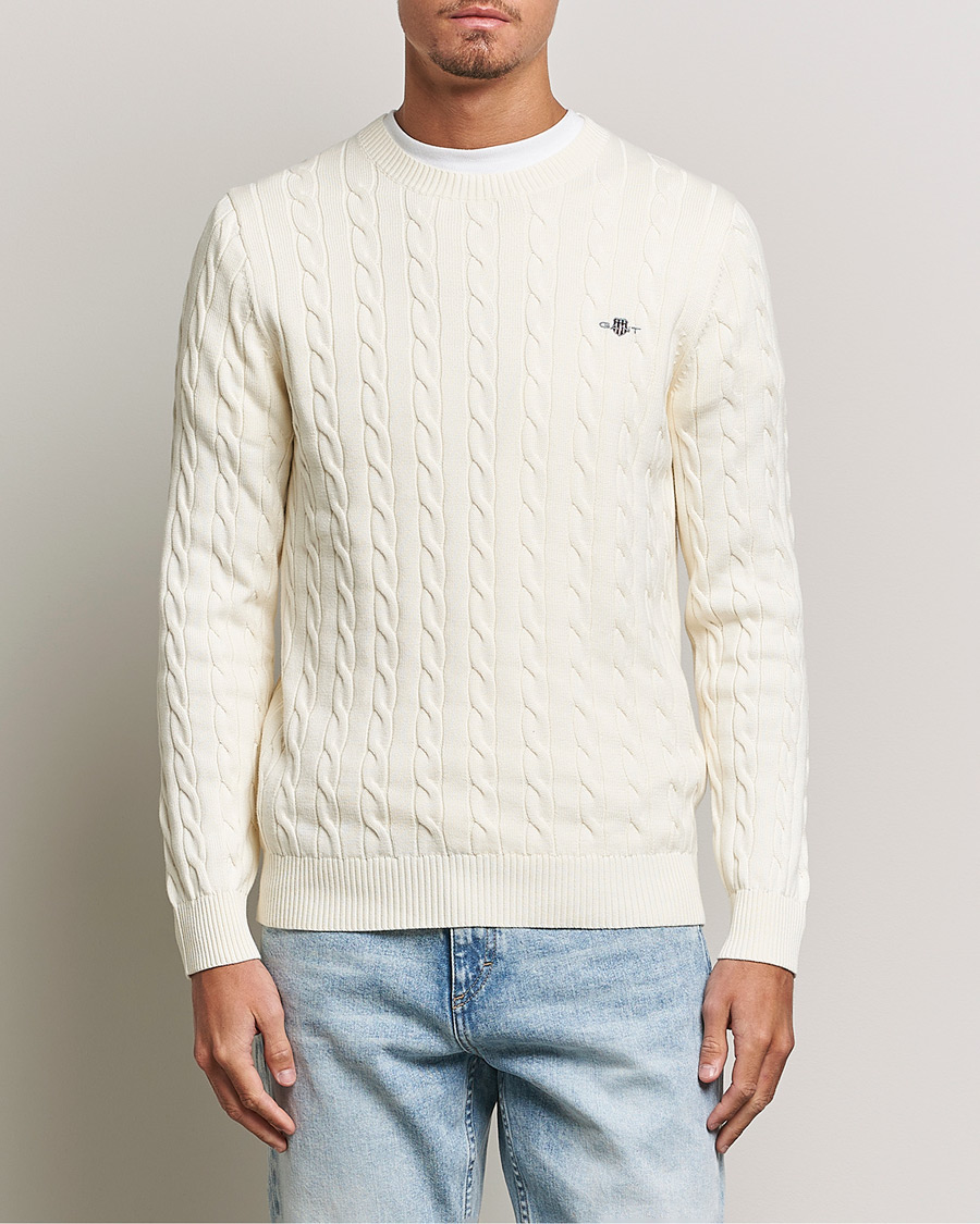 Uomini | Maglieria | Gant | Cotton Cable Crew Neck Cream