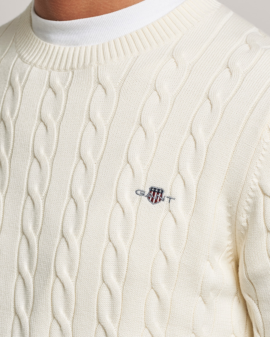 Uomini | Maglieria | Gant | Cotton Cable Crew Neck Cream
